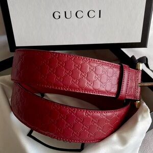 GUCCI Microguccissima Soft Margaux Red Leather Belt Sz 80 Made in Italy BNIB